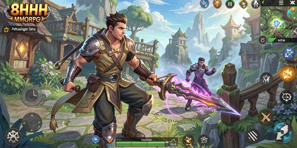 Screenshot gameplay 8HHH menampilkan aksi seru di dunia fantasi.