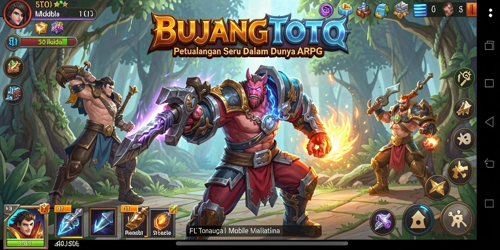 Tangkapan layar menunjukkan aksi epik dalam permainan ARPG BUJANGTOTO.