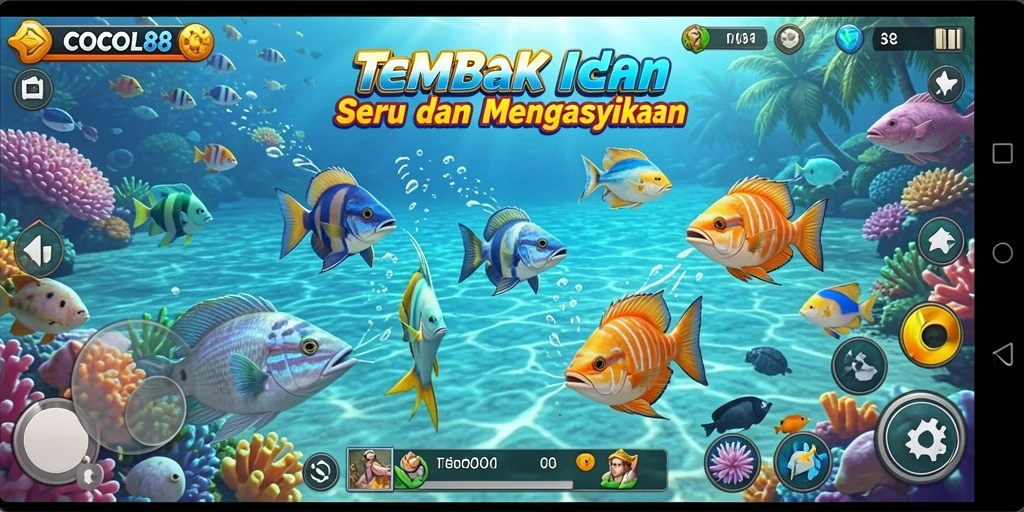 Tampilan gameplay COCOL88 dengan ikan yang berwarna-warni untuk ditembak.
