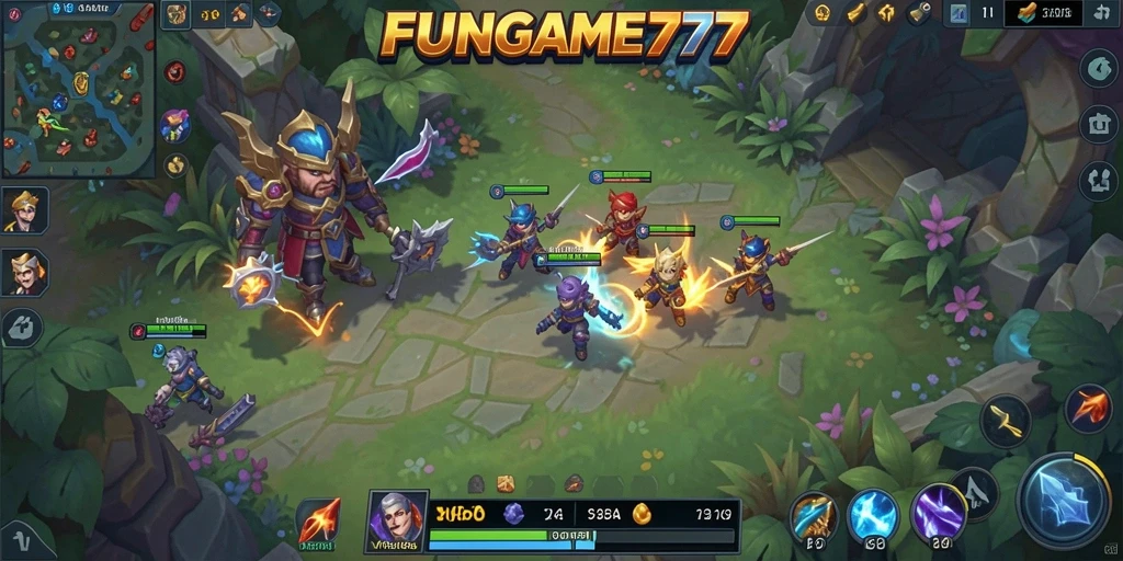 Screenshot gameplay FUNGAME777 yang menunjukkan aksi pertempuran seru.