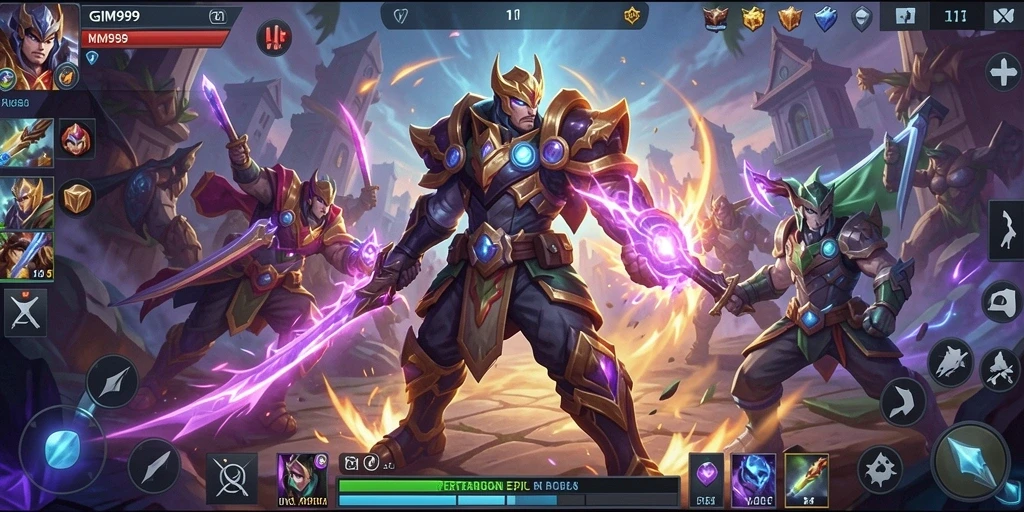 Gameplay GIM999 yang menarik dengan pertarungan strategis di arena.
