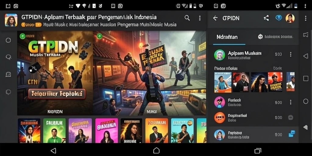 Tampilan aplikasi GTPIDN dengan berbagai pilihan lagu.