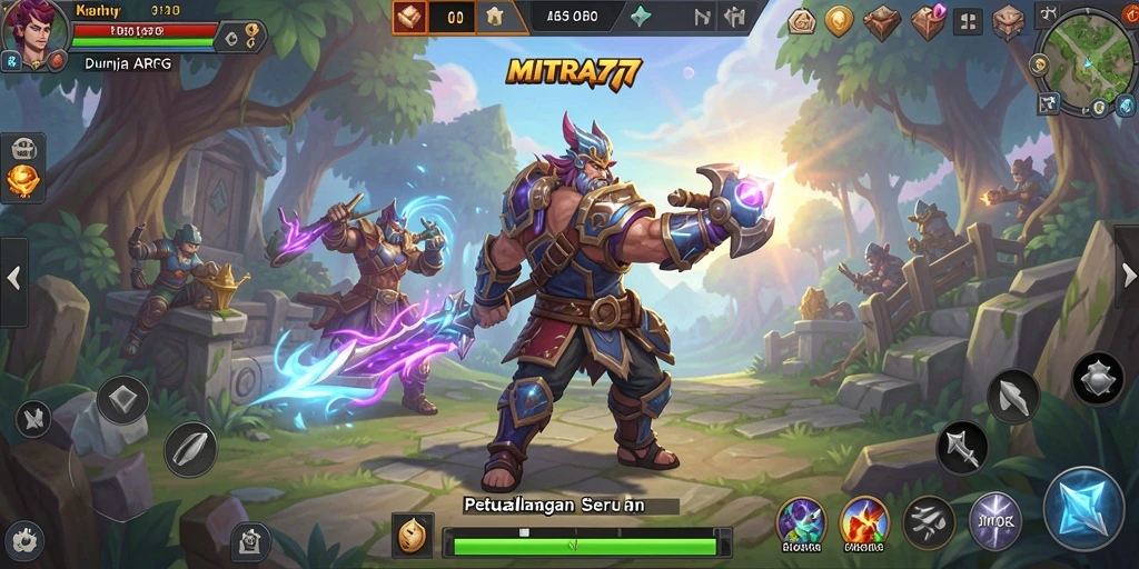 Tangkapan layar gameplay MITRA77 menampilkan aksi pertarungan seru dalam dunia ARPG.