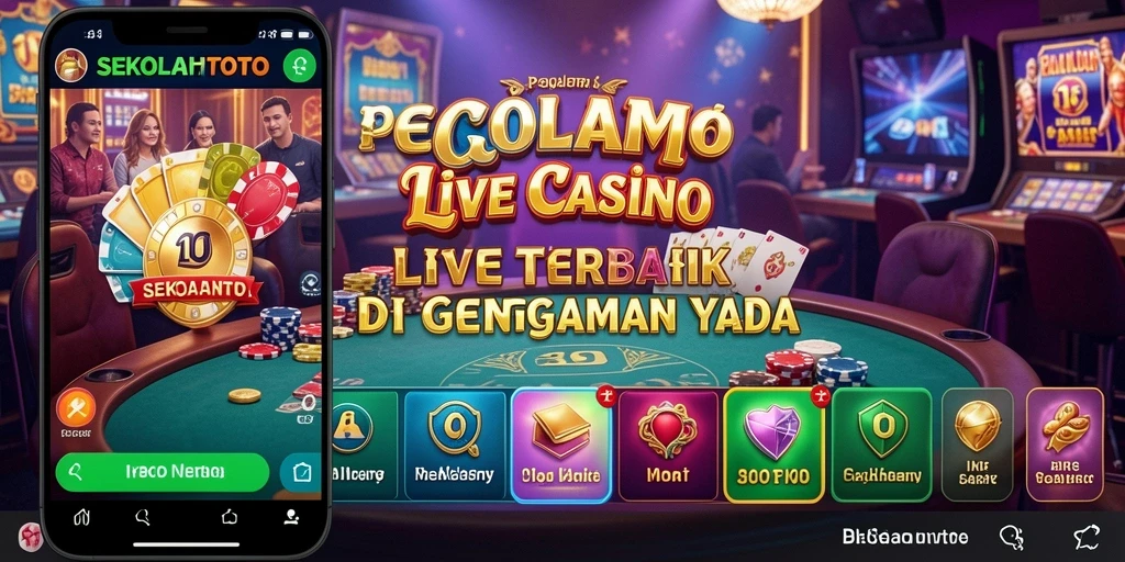 Screenshot gameplay menunjukkan dealer profesional dan suasana kasino yang hidup.